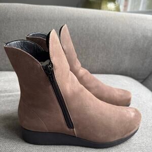 Aquitaine Boot Bella Leather Grey Nubuck Double Side Zip Comfort Casual 7-7.5